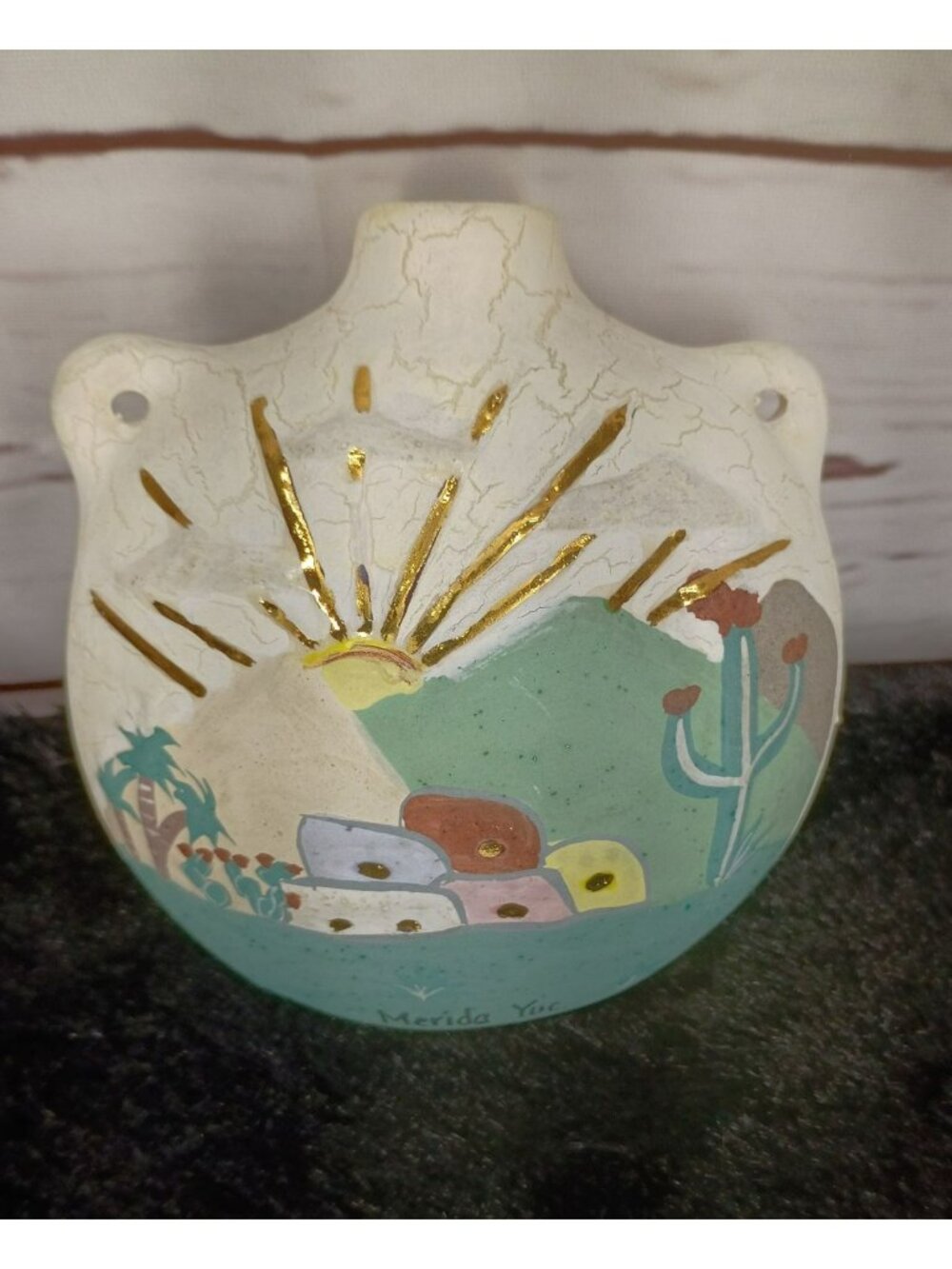 Hand-Painted Mexican Ceramic Wall Decor With Cracked Finish & Merida Yucatan Sce